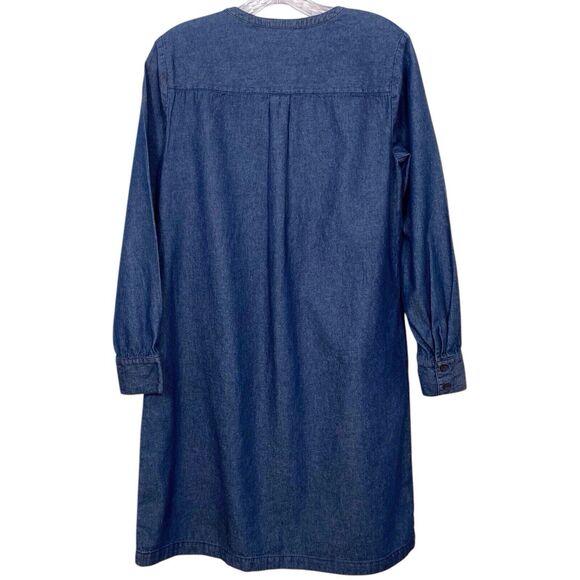 DRAPER JAMES Chambray Ruffle Shift Dress Size 4 Blue Denim Dark Wash - Picture 15 of 16